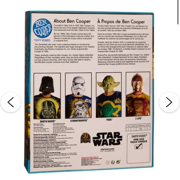 NEW 50th Anniv. Star Wars DARTH VADER Ben Cooper Halloween Mask Costume Adult - Picture 2 of 5